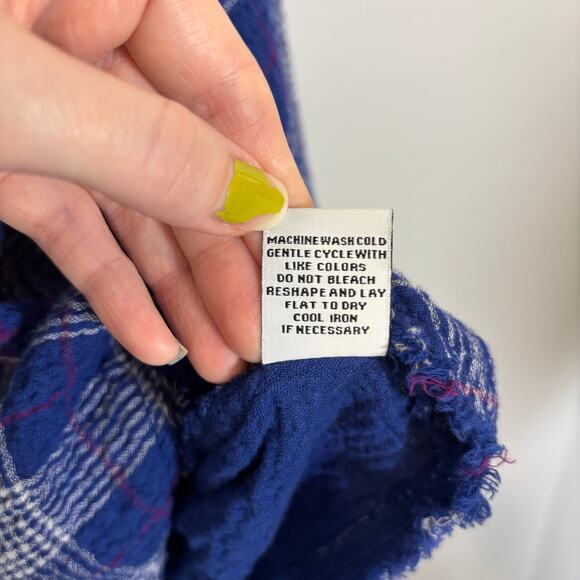 Lagenlook Blue Plaid Frayed Edge Button Top L Habitat Cotton Shirt | Soft Summer - Picture 8 of 13